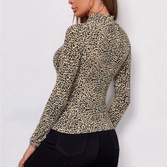 Shein Mock-Neck Leopard Long Sleeve Tee - Picture 3 of 13
